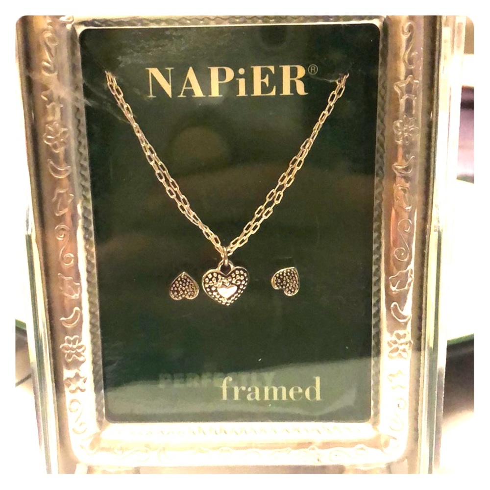 Napier boxed necklace and tiny earrings.